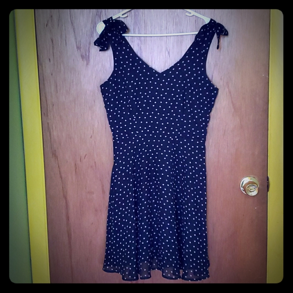 Navy Blue Polka Dotted Dress